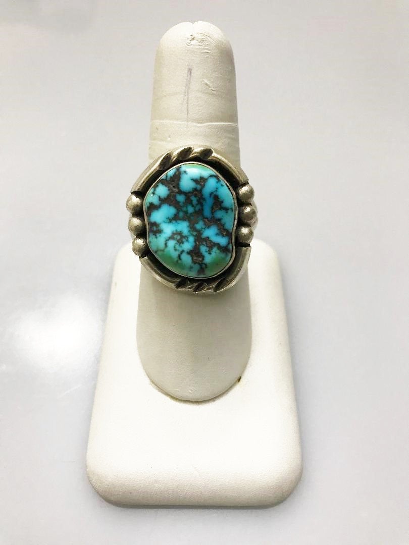 Gold Sterling Silver Navajo Turquoise Ring Size 10 - Yourgreatfinds