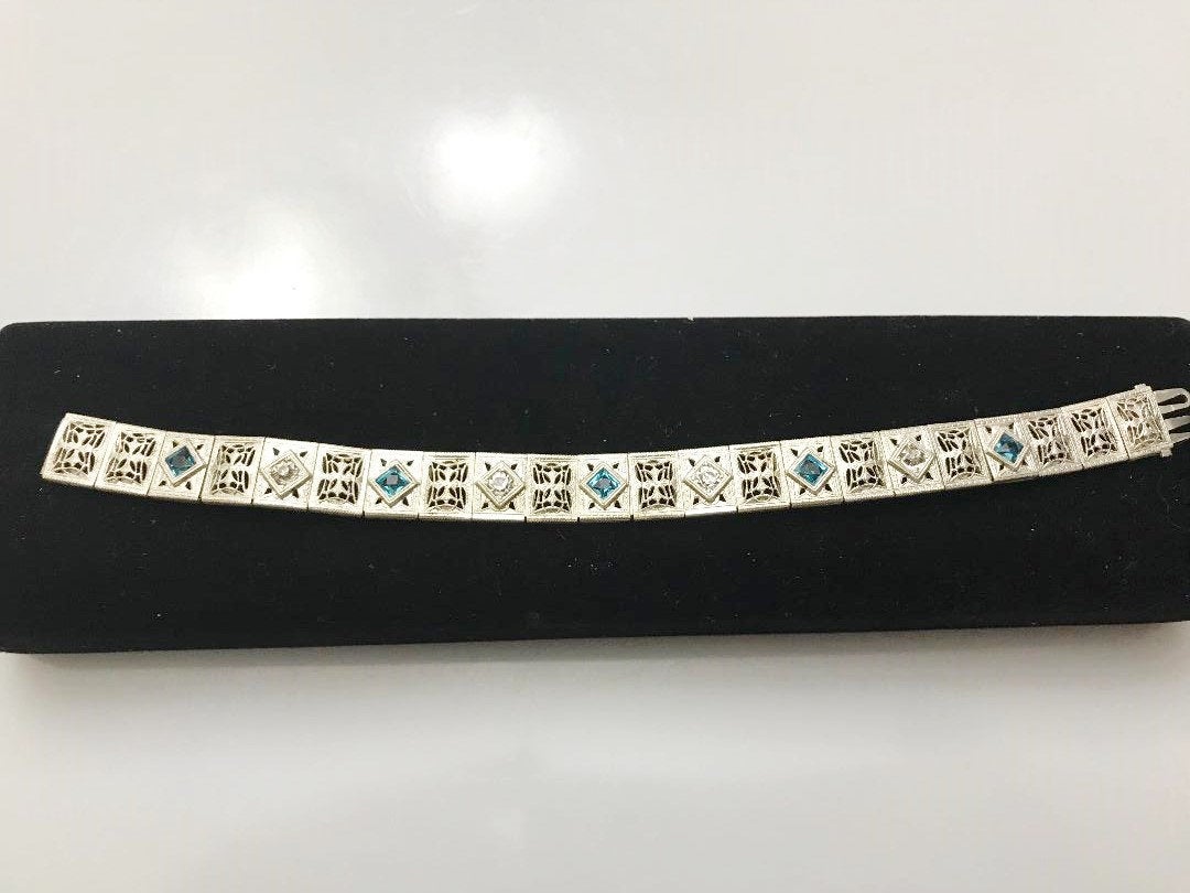 View four of Sterling Silver .925 Filigree Bracelet With Diamond And Blue Tourmaline Stones