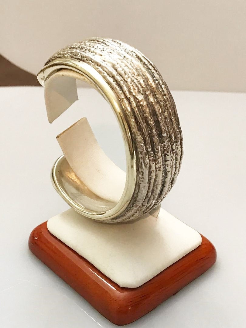 View two of Sterling Silver .925 Designer N. S. Barron Cuff Bracelet Highlighted in Gold Vermeil