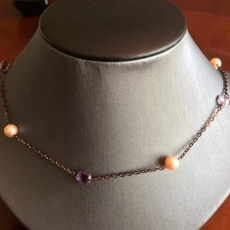 Purple Tone 14 Karat Yellow Gold, Amethyst & Pearl Necklace - Philadelphia Gold & Silver Exchange