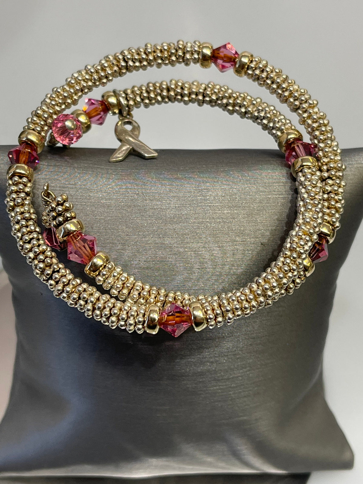 Sterling Silver Breast Cancer Stretch Wrap Bangle - Philadelphia Gold & Silver Exchange