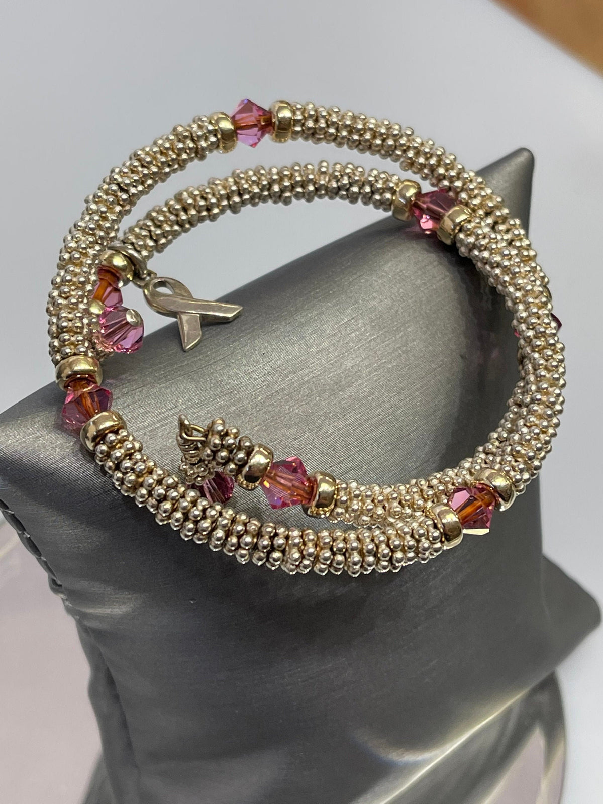 Sterling Silver Breast Cancer Stretch Wrap Bangle - Philadelphia Gold & Silver Exchange