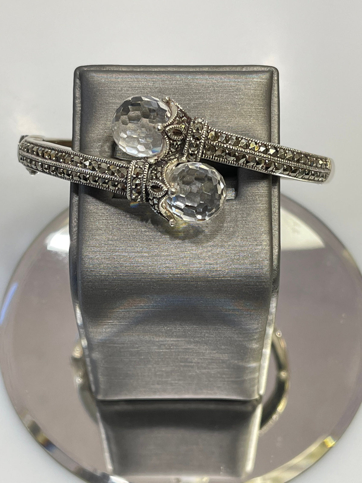 Sterling Silver Crystal Ball Bangle Bracelet - Philadelphia Gold & Silver Exchange