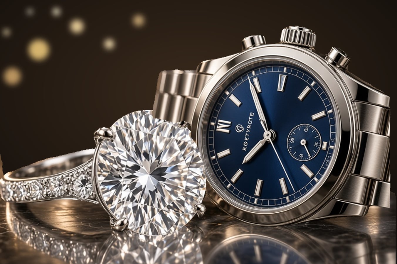 Diamond ring and chronograph watch